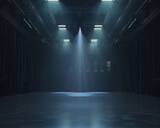 Spotlight illuminating an empty stage with a modern dance floor capturing the anticipation of a forthcoming performance