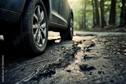  A visualization of carbon footprints next to a car, symbolizing the emissions and environmental impact