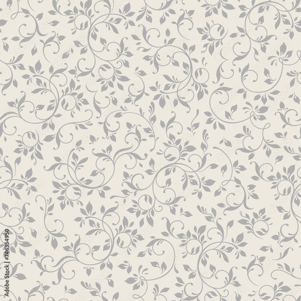 Seamless background. Gray floral pattern.