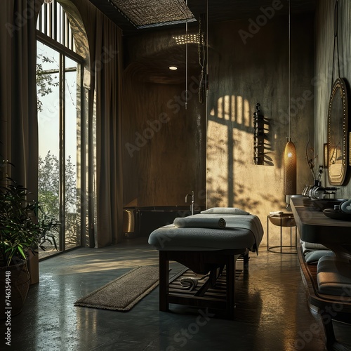 Spa Salon Interior, Massage Room, Indian Aesthetic Spa Salon photo