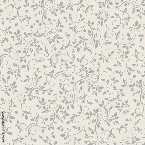 Seamless background. Gray floral pattern. © mrs.kato