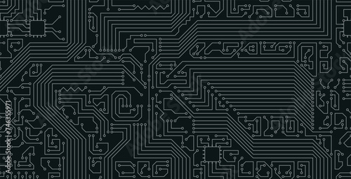 Seamless electronic circuit board with black background. photo