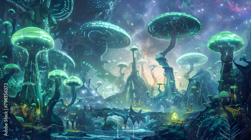 Space-Inspired Mushroomcore Landscape with Futuristic Vibes