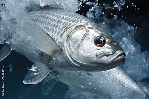 Silvery fish in clear water close-up. Fresh fish. Generated by artificial intelligence