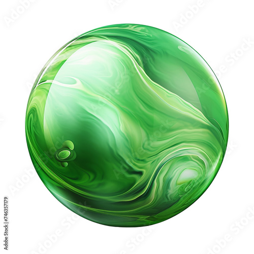 Colorful Green glass marble isolated on white transparent background, PNG