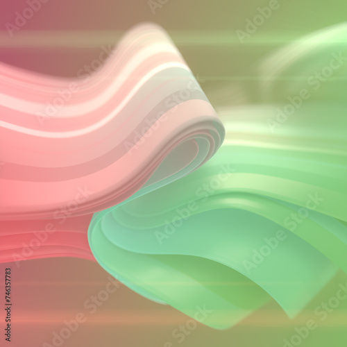 Smooth wave of colored fabric stripes with trendy gradient. Modern background. 3d rendering digital illustration
