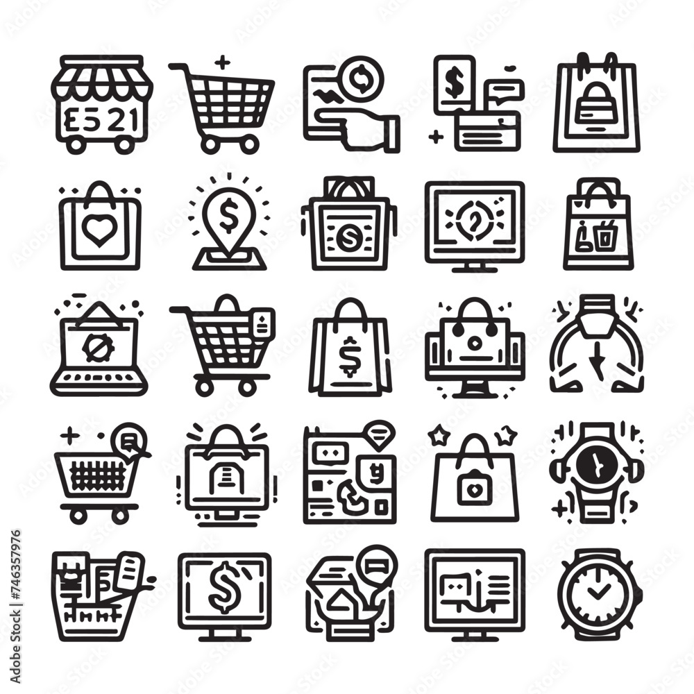 Shopping and e-commerce thin line icons set. Shop symbols. Vector Shopping and e-commerce thin line icons set. Shop symbols. Vector