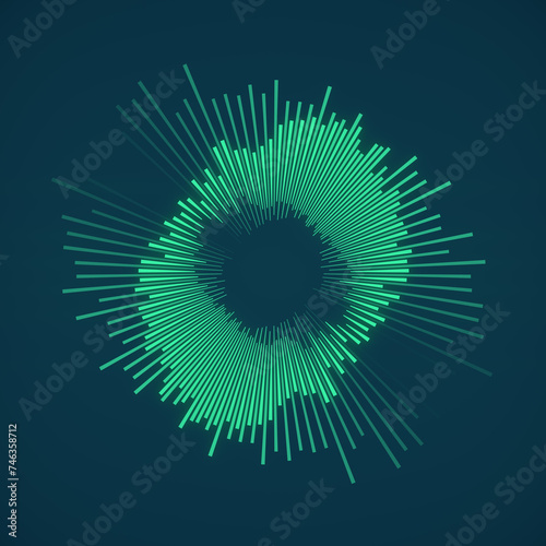 3d rendering digital illustration of a bright green circle composed of lines of different lengths