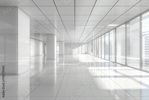 Blurred empty open space office, Abstract white interior background © Atchariya63