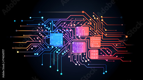 Modern geometric perfect printed electrical multi-coloured circuit