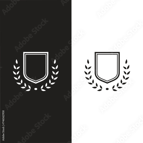 Heraldry vintage badge icon set. Blazon different crown shield, ribbon, wing and laurel wreath for coat of arms. Various decorative royal knight shields or emblems vector