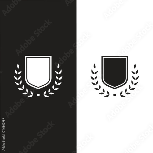Heraldry vintage badge icon set. Blazon different crown shield, ribbon, wing and laurel wreath for coat of arms. Various decorative royal knight shields or emblems vector