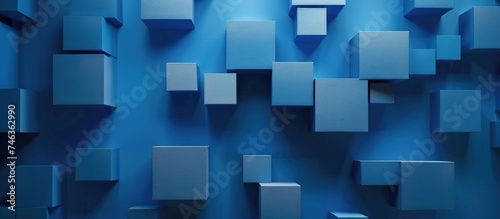 Fototapeta Naklejka Na Ścianę i Meble -  3d render blue wooden cubes block texture abstract background. AI generated image