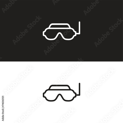 Watertight Diving Goggles and Snorkeling Tube for Swimming Underwater Vector Set