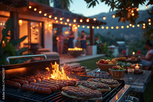 BBQ burgers  hot dogs  and grilled veggies in your backyard on a sizzling grill.