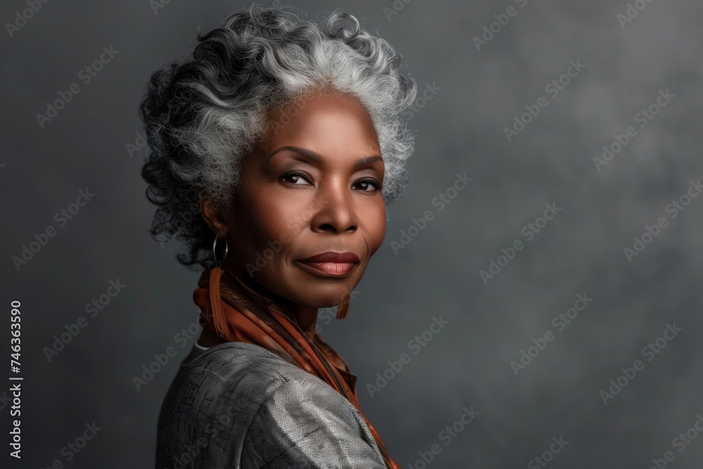 Graceful Senior Black Woman with White Curly Hair for Sophistication and Style