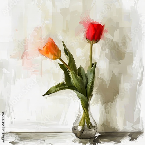 Tulip in the vase on the table white background