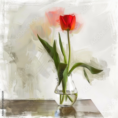 Tulip in the vase on the table white background