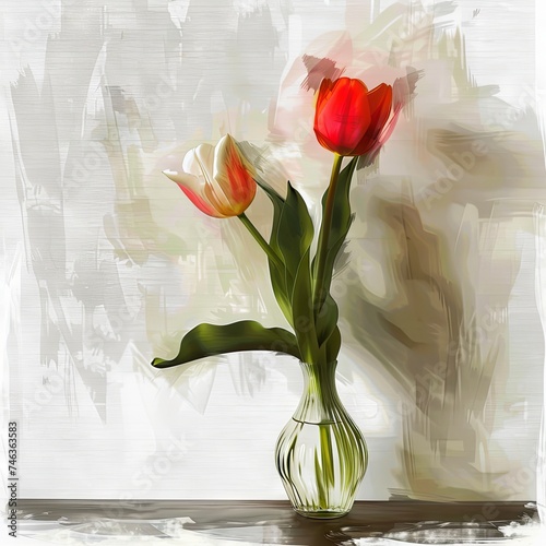 Tulip in the vase on the table white background