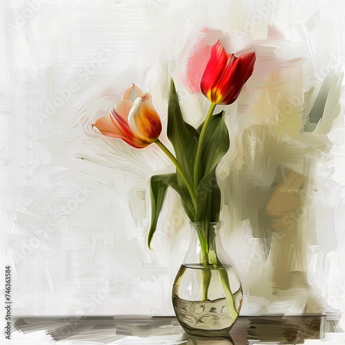 Tulip in the vase on the table white background