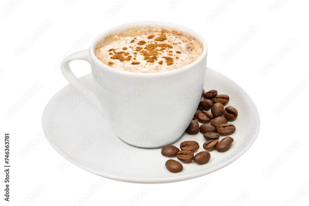 1 Tasse Kaffee mit Kaffeebohnen und Hintergrund transparent PNG cut out 1 Tasse Kaffee mit Kaffeebohnen und Hintergrund transparent PNG cut out