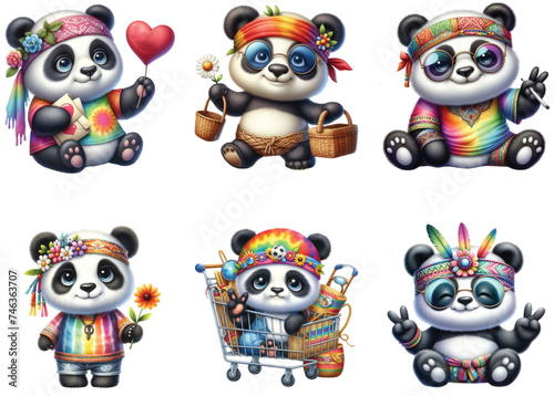 Hippie Cute Panda Sublimation Clipart