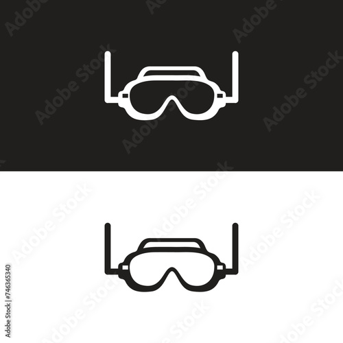 Watertight Diving Goggles and Snorkeling Tube for Swimming Underwater Vector Set