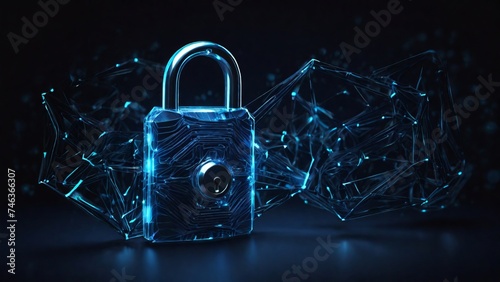 Wallpaper Mural Futuristic 3d security lock made of linear polygons with neon lights on dark blue background. Modern business It, online, cyber safety and protect concept. Torontodigital.ca