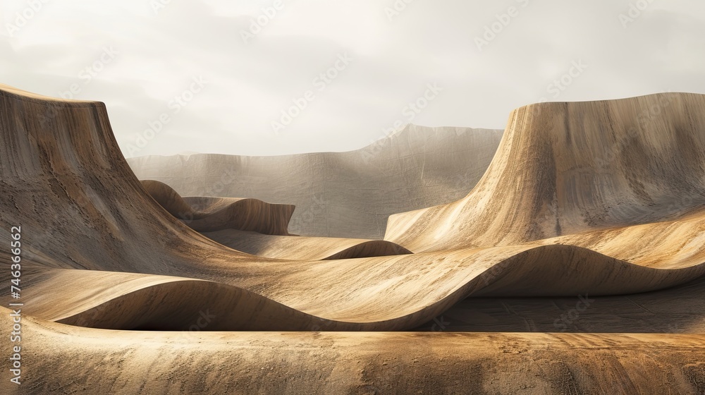 Abstract sand pits and mountains icon. Barren, vast, alien, arid, desolate, sand dunes, celestial, surreal, remote. Generated by AI - obrazy, fototapety, plakaty 