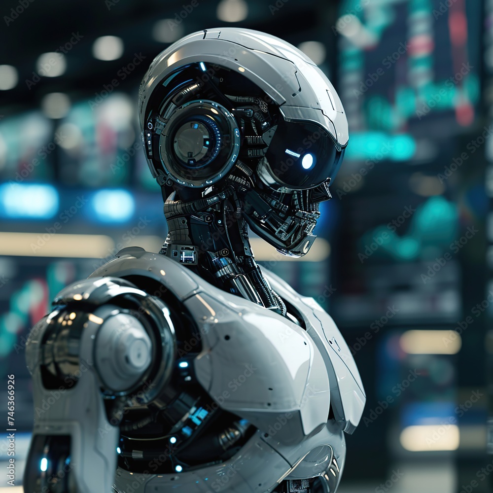 robot working with stock market chart in background. Ai concept. robot working with stock market chart in background. Ai concept.