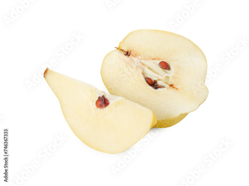 Pieces of fresh ripe quince isolated on white