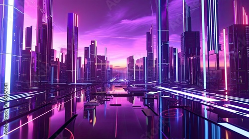 Abstract neon city icon. Dynamic, cityscape, neon lights, colors, pulsating energy, urban nightlife, visual experience, visitors, downtown. Generated by AI