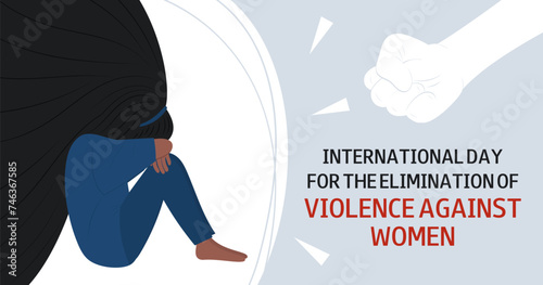 International Day for the Elimination of Violence Against Women. Woman sitting on the floor and crying. Protection concept. Stop domestic violence. 