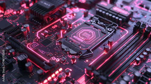 computer processor or motherboard, futuristic technology background wallpaper, digital data network protection or cyber security concept