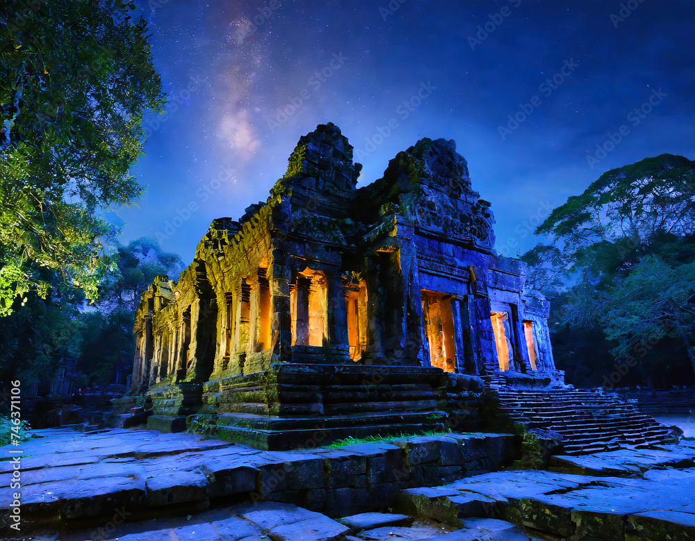 Naklejka premium Night view of Angkor Wat, Siem Reap, Cambodia