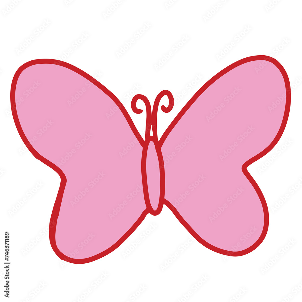 Hand drawn pink element of butterfly for flower, nature, garden, plant, tree, shirt print, clothing, logo, icon, spring, summer, ads, cartoon character, comic, mascot, toy, doll, childhood, kids Hand drawn pink element of butterfly for flower, nature, garden, plant, tree, shirt print, clothing, logo, icon, spring, summer, ads, cartoon character, comic, mascot, toy, doll, childhood, kids