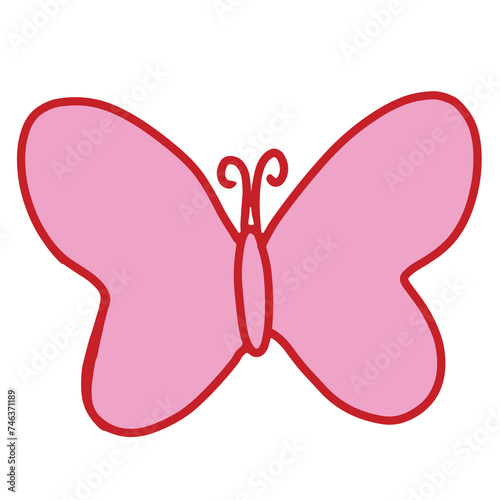 Hand drawn pink element of butterfly for flower, nature, garden, plant, tree, shirt print, clothing, logo, icon, spring, summer, ads, cartoon character, comic, mascot, toy, doll, childhood, kids