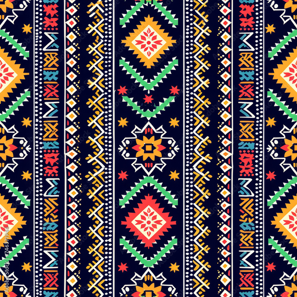 Ethnic ikat seamless pattern geometric abstract designs with traditional motifs. Ethnic ikat seamless pattern geometric abstract designs with traditional motifs.