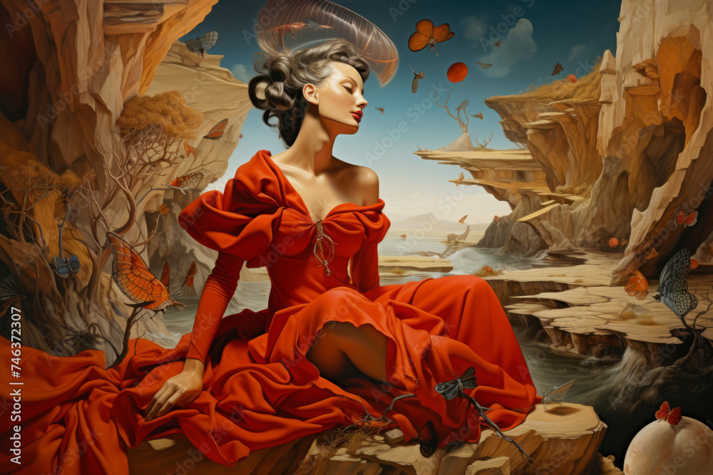 Abstract surreal beautiful sensual erotic woman. Wallpaper background depicting fantasy art. vibrant hues of autumn leaves in her hair, capturing the essence of seasonal grace and natural beauty Abstract surreal beautiful sensual erotic woman. Wallpaper background depicting fantasy art. vibrant hues of autumn leaves in her hair, capturing the essence of seasonal grace and natural beauty