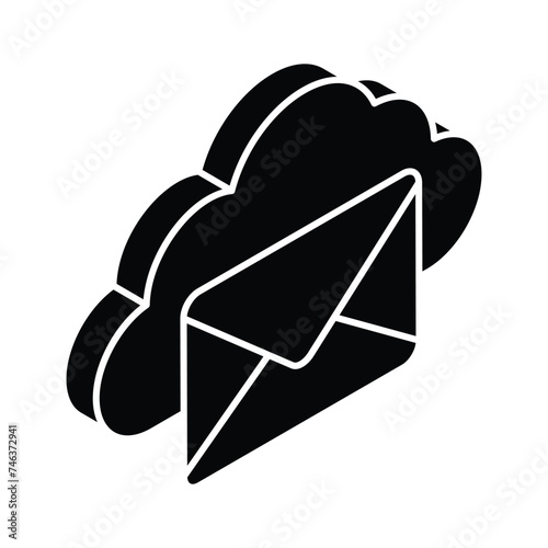 Letter envelope with cloud denoting concept isometric icon of cloud email