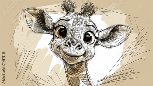 Pencil hand drawn illustration of a cute giraffe in sketch style on a light background