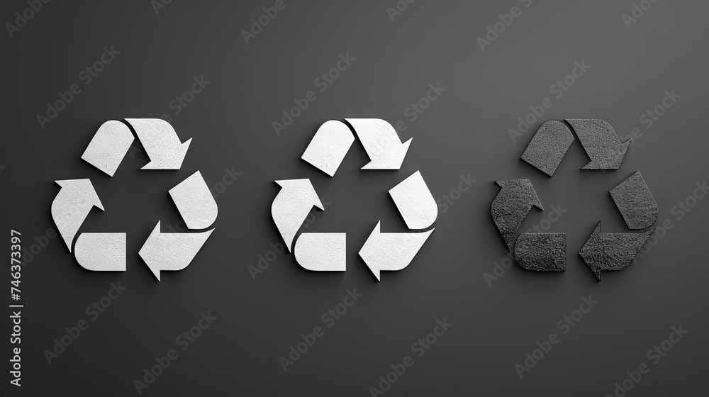 Recycling symbol made of paper on black and white background.