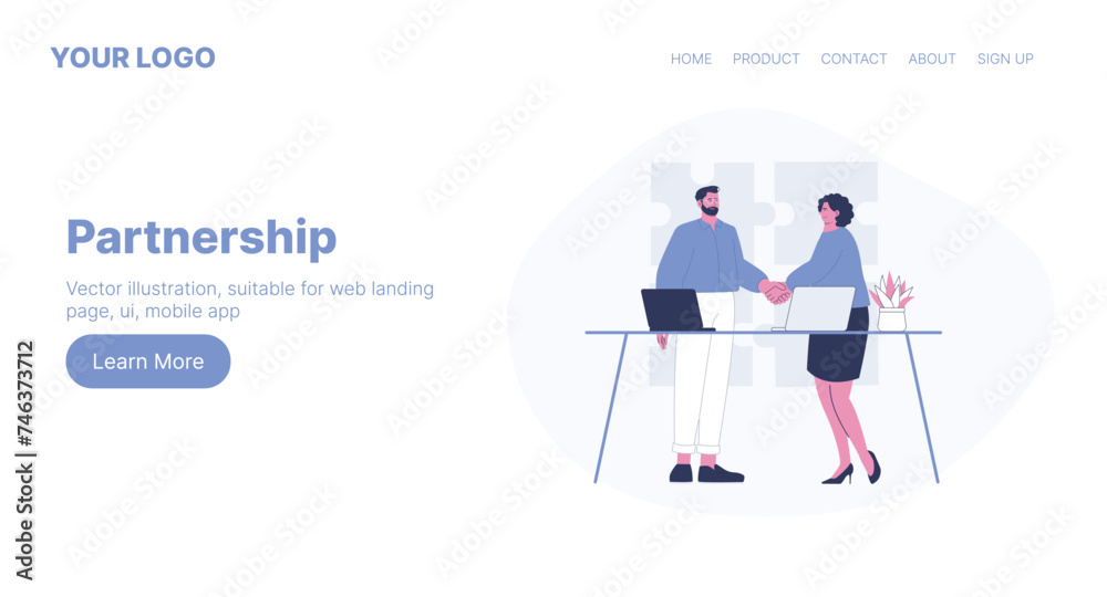 Partnership. Web Landing Page Design. Flat Cartoon Vector Illustration. Vector illustration, suitable for web landing page, ui, mobile app.