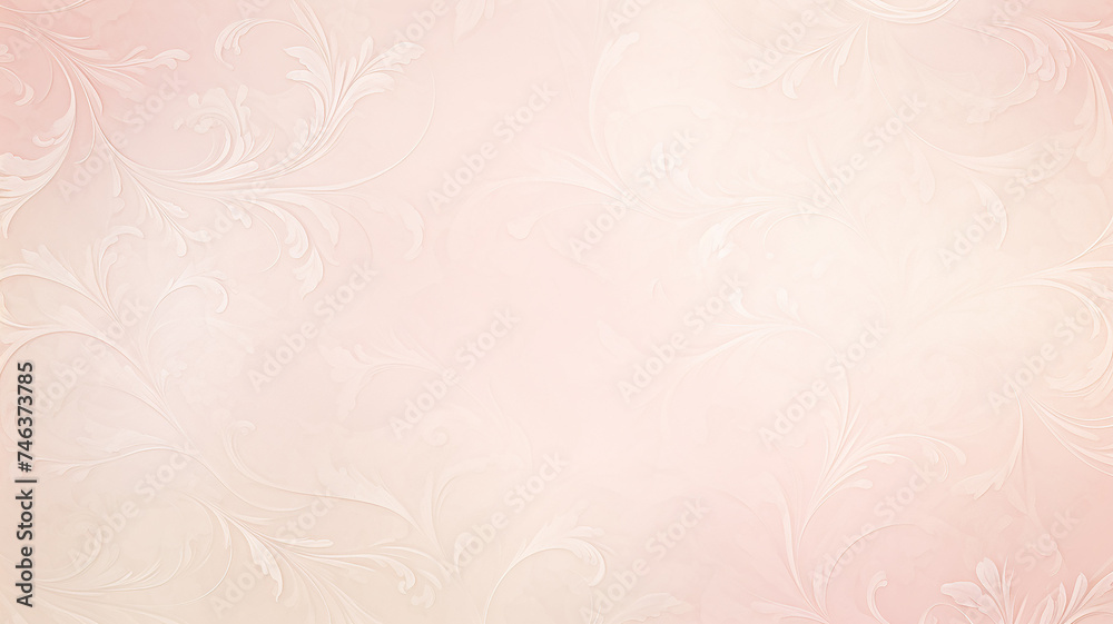Fototapeta premium light pink soft pastel, delicate background with vintage floral wallpaper ornament on the wall copy space blank