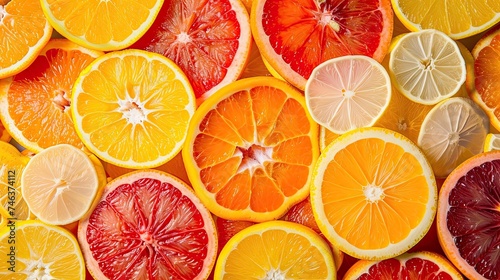 Citrus fruit icon. Sliced oranges, grapefruits, tangerines, burst of color, citrusy, fresh, juicy, tangy, refreshing. Generated by AI © Anastasia