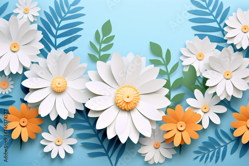 3D rendering of various silhouette style flowers, spring paper cut art concept illustration