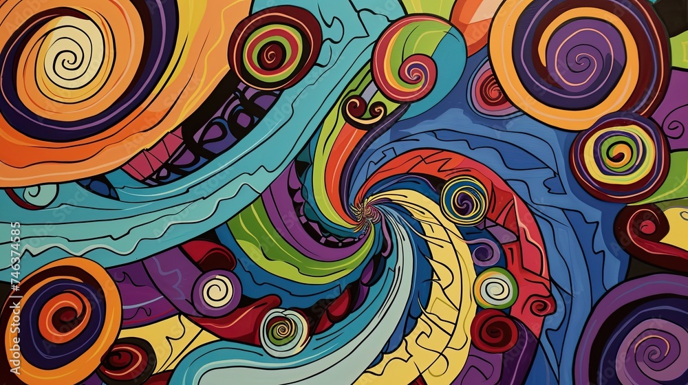 Abstract doodle spiral patterns. Whimsical, energetic, handdrawn, swirling motion, abstract art, psychedelic, hypnotic, kaleidoscopic.. Generated by AI Abstract doodle spiral patterns. Whimsical, energetic, handdrawn, swirling motion, abstract art, psychedelic, hypnotic, kaleidoscopic.. Generated by AI