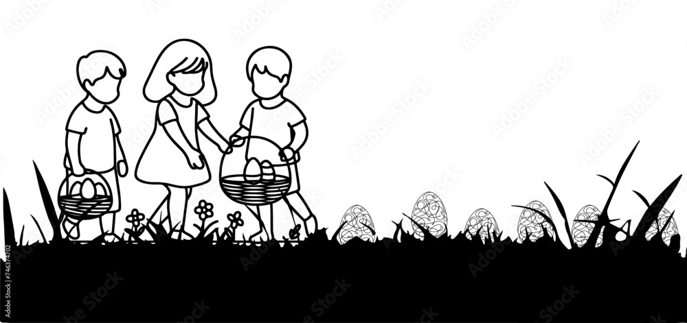 Happy easter egg day with kids, bunny. Rabbit and grass silhouette seamless on transparent background Happy easter egg day with kids, bunny. Rabbit and grass silhouette seamless on transparent background