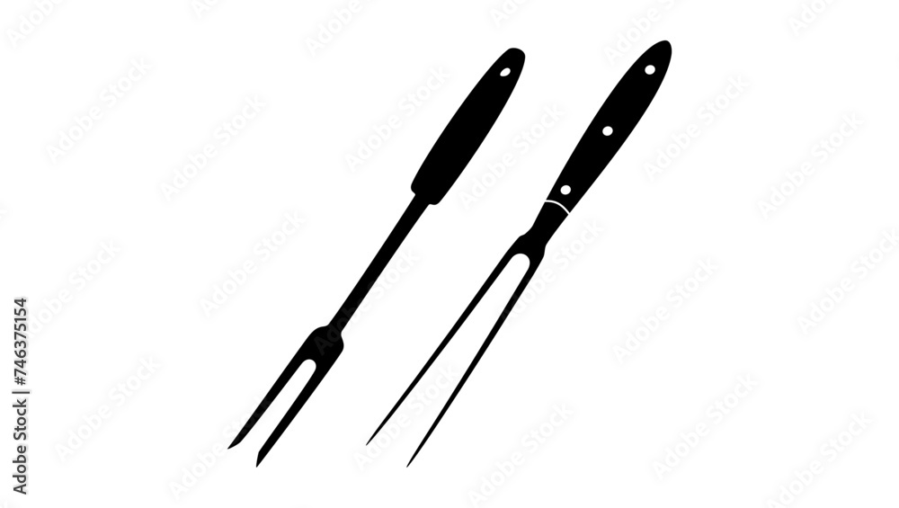 Serving Fork, Meat Fork Barbecue Fork, black isolated silhouette Serving Fork, Meat Fork Barbecue Fork, black isolated silhouette
