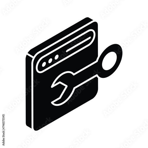 Spanner with website denoting concept icon of website setting